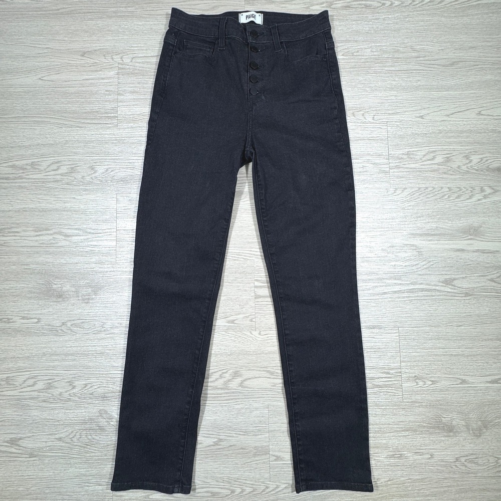 Paige Women's Jeans Hoxton Slim Black 29 High Rise‎ Exposed Button Fly Stretch